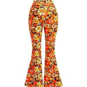 “Retro Bloom Orange & Yellow Bell Bottom Pants”
 #festivalvibes #retro #women